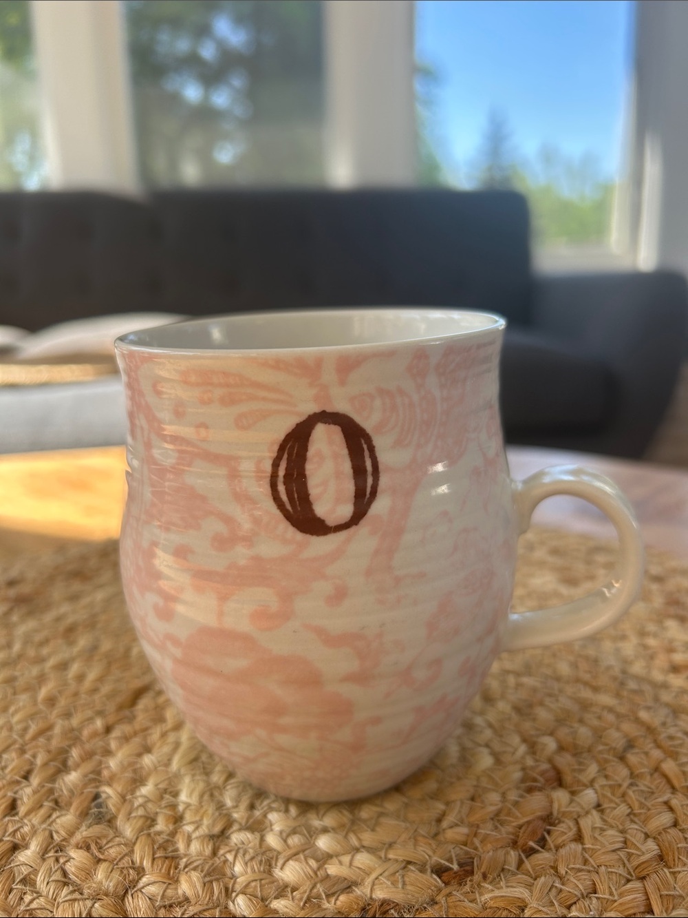 Anthropologie Homegrown Pink Floral ‘O’ Mug